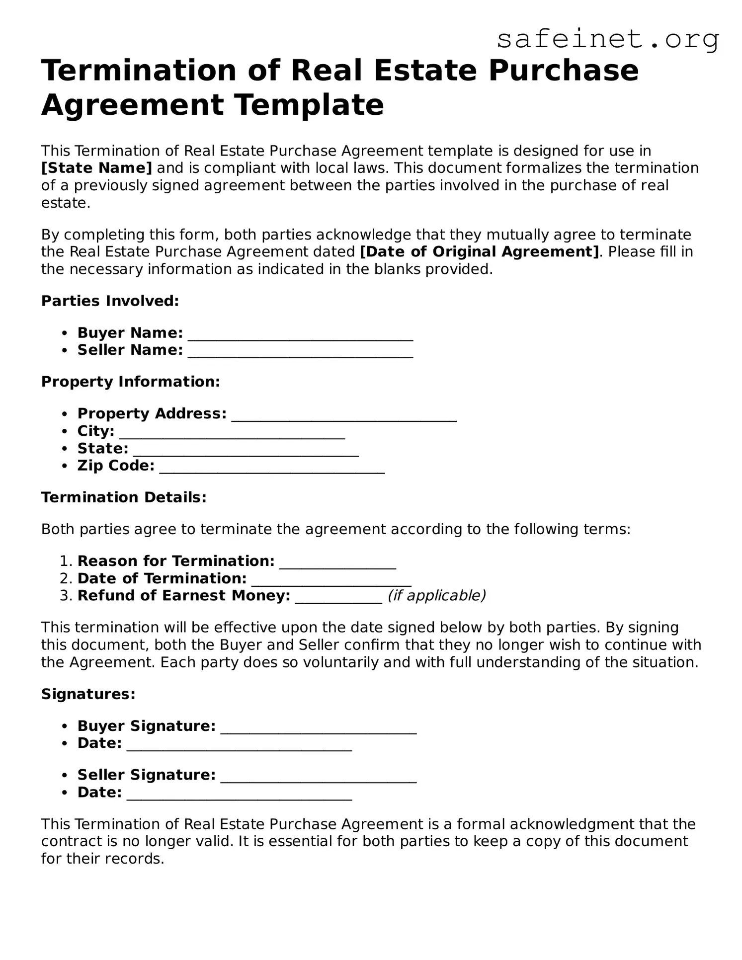 Official Termination of Real Estate Purchase Agreement Document
