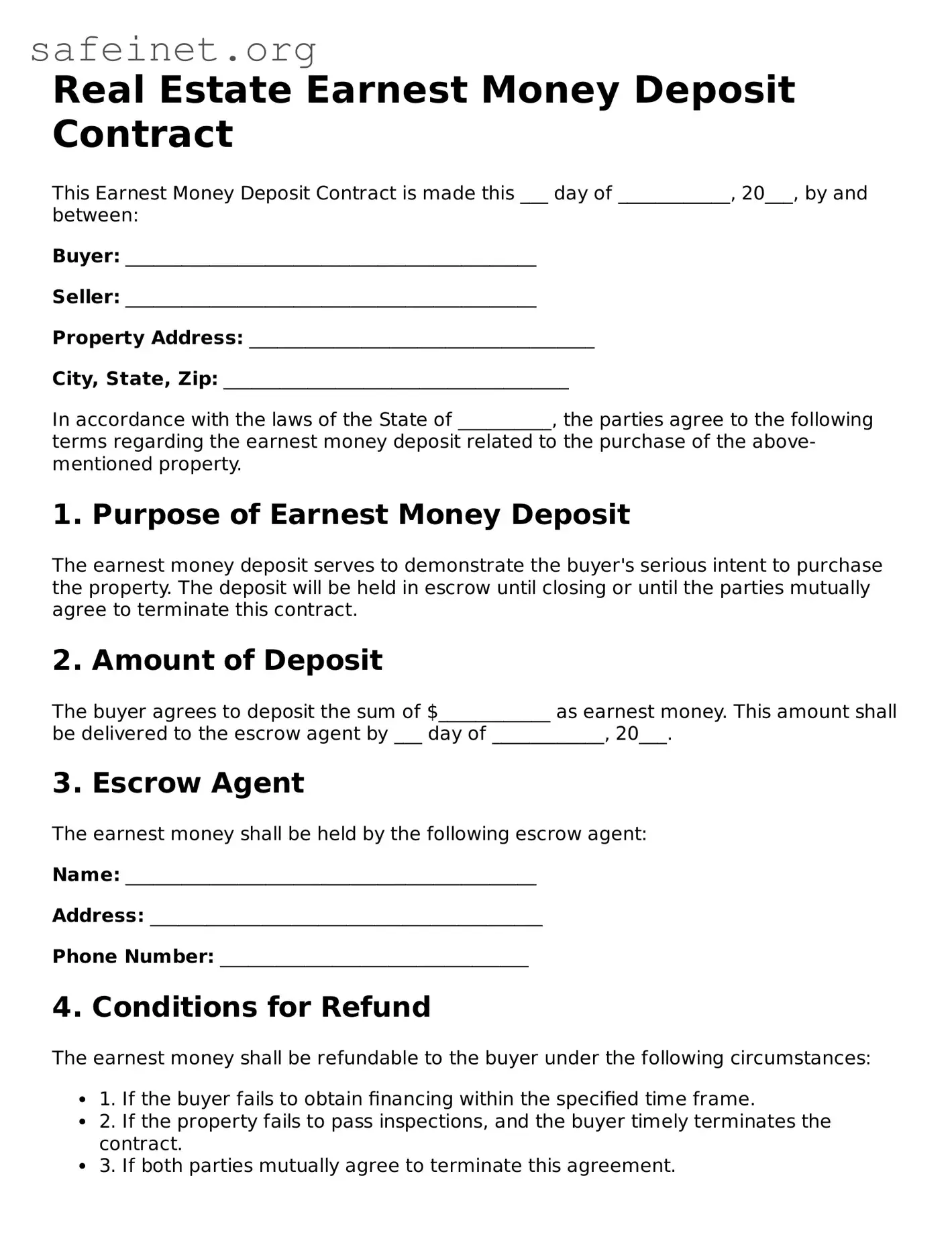 Official Real Estate Earnest Money Deposit Contract Document