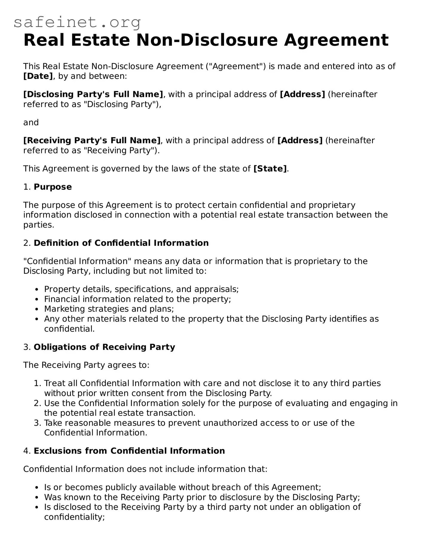 Official Real Estate Non-Disclosure Agreement Document