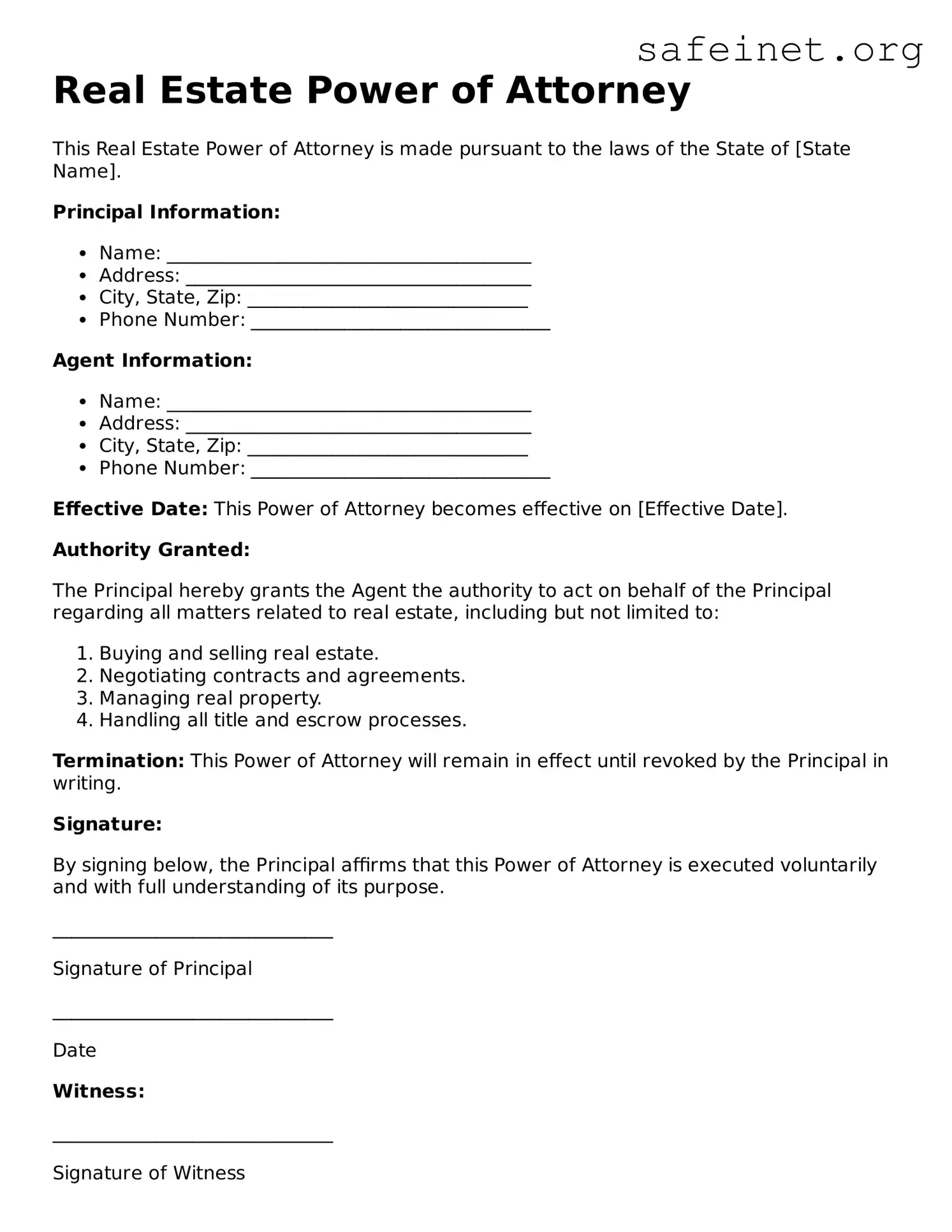 Official Real Estate Power of Attorney Document