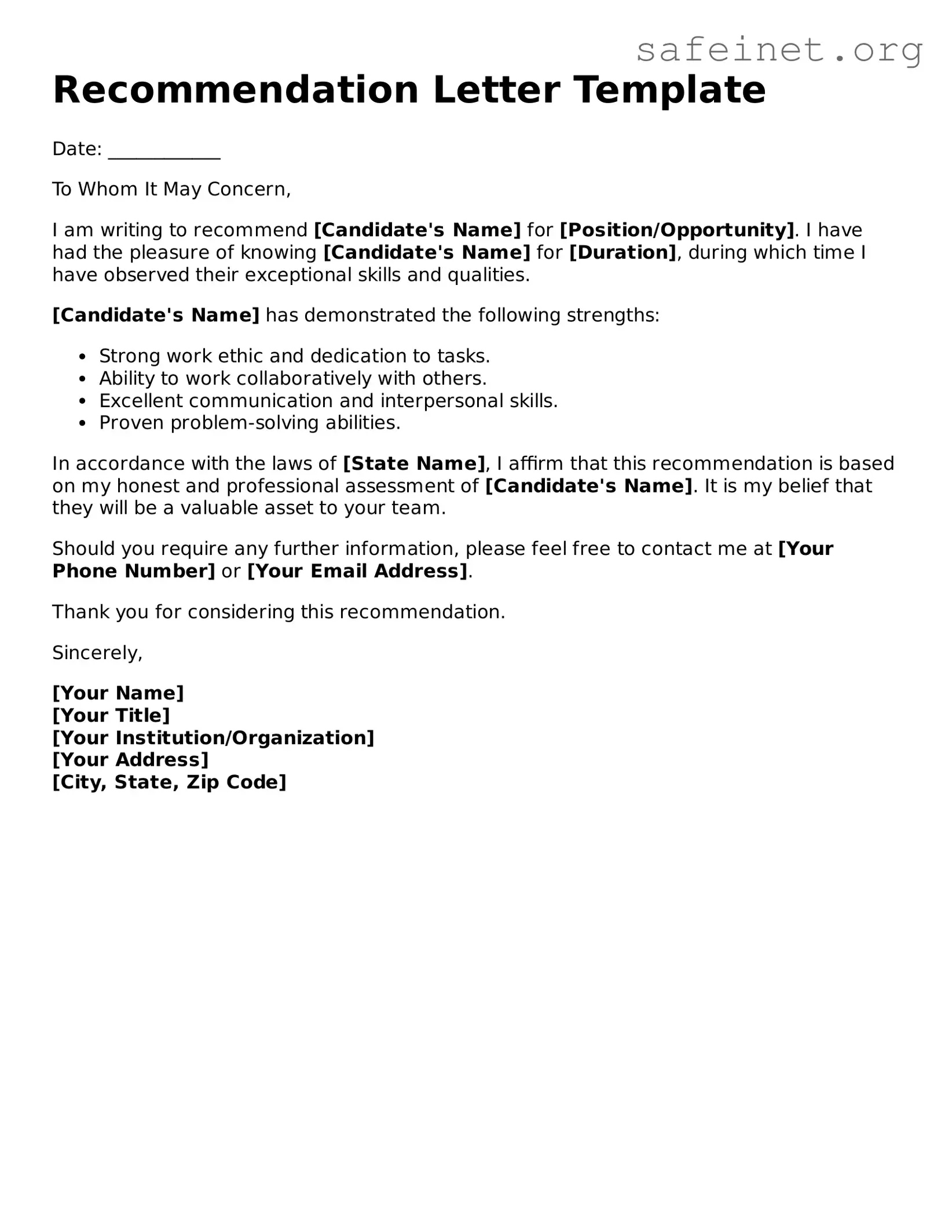 Official Recommendation Letter Document