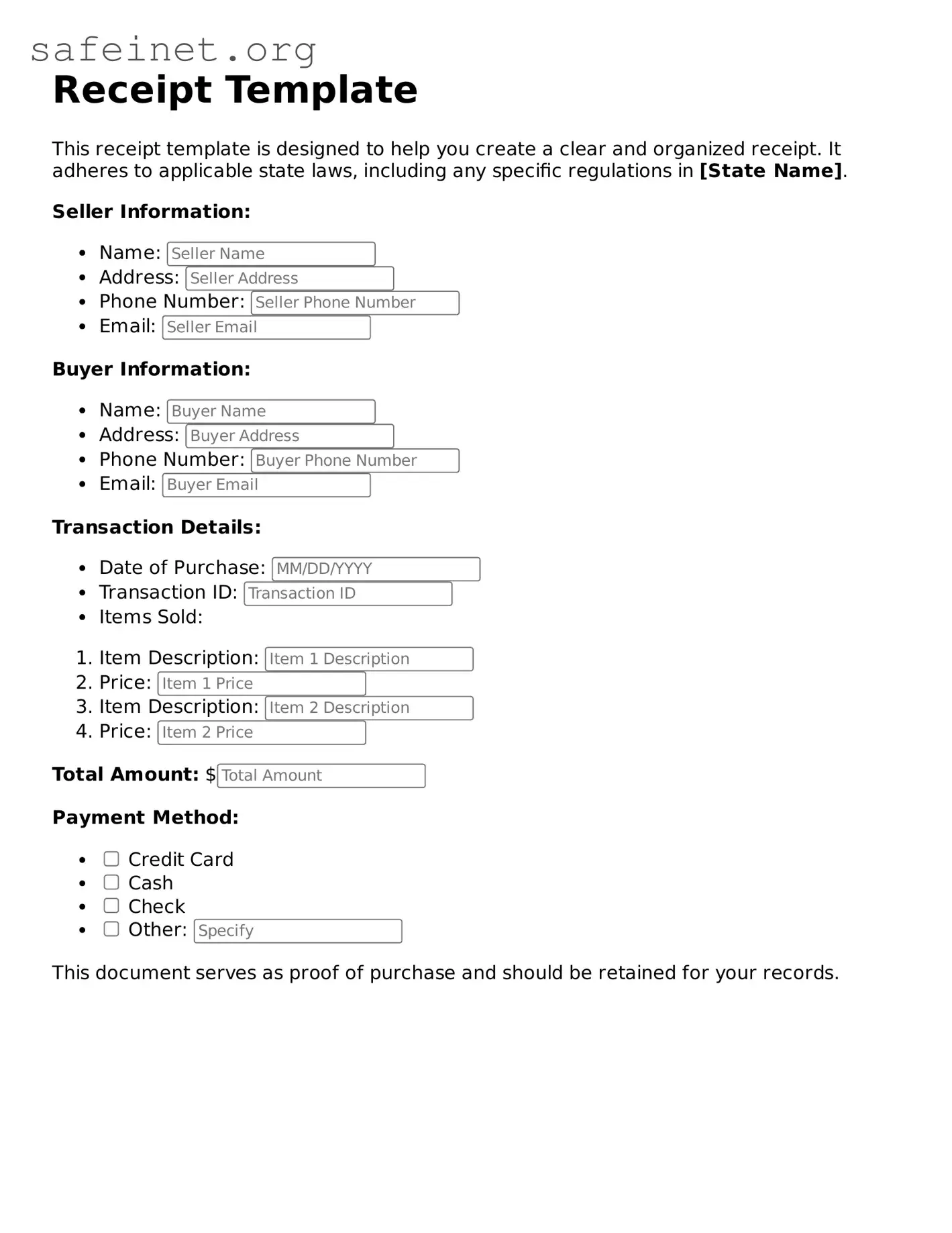 Official Receipt Template Document