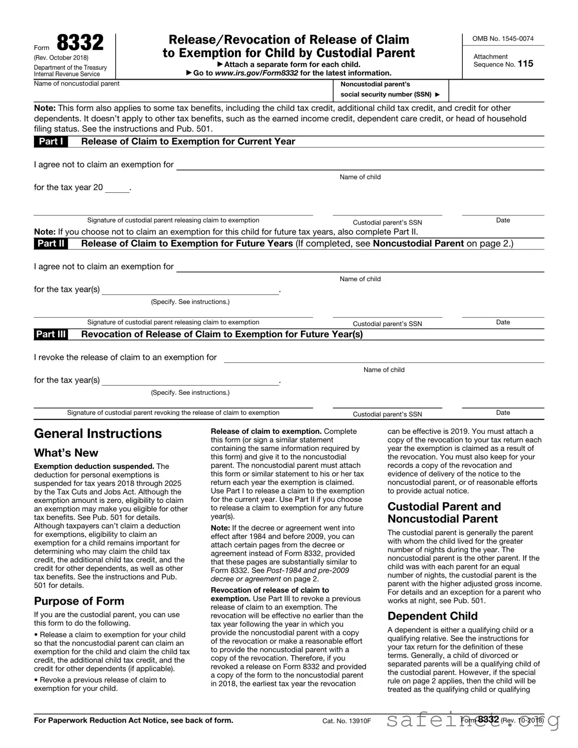 Blank IRS 8332 Template