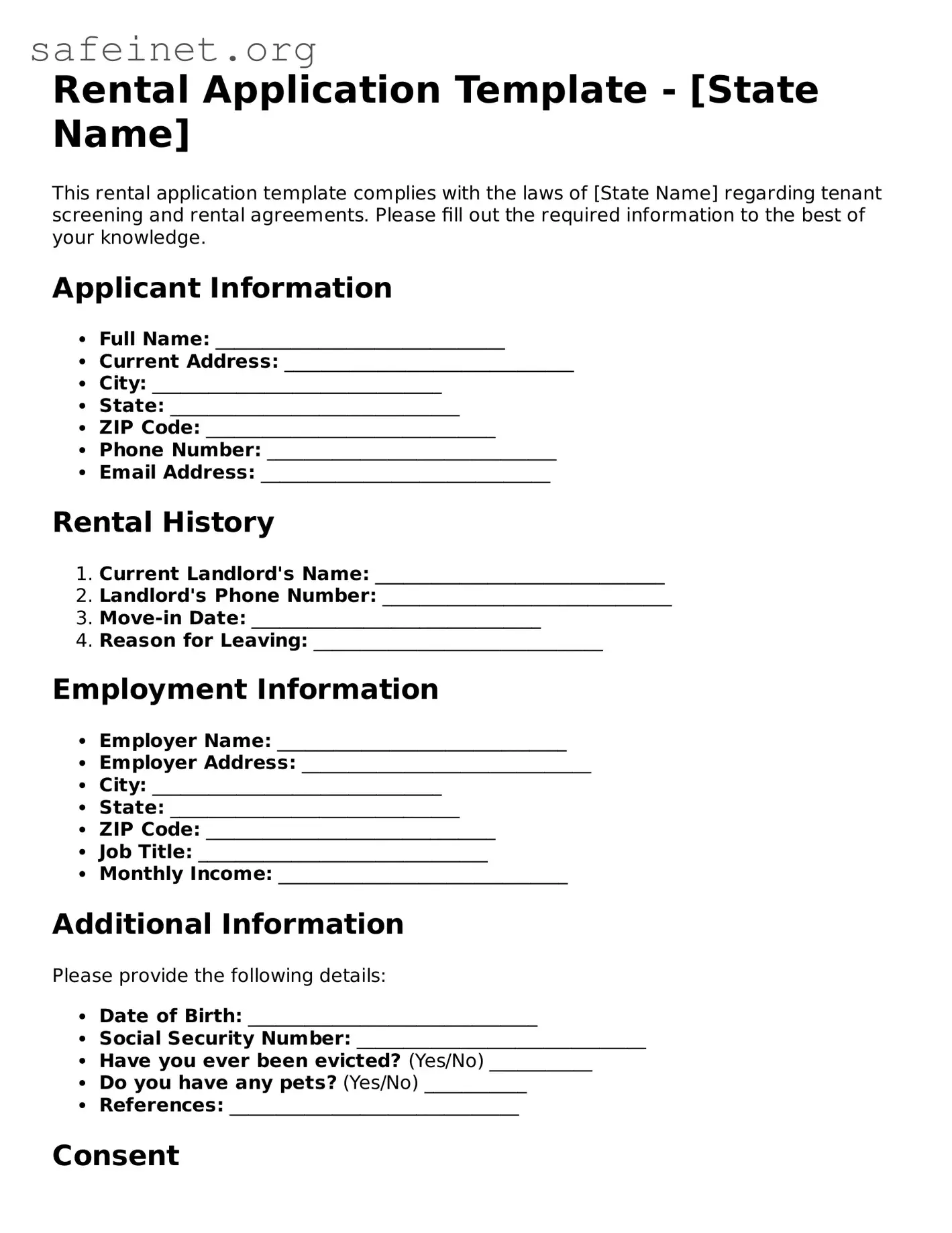 Official Rental Application Document