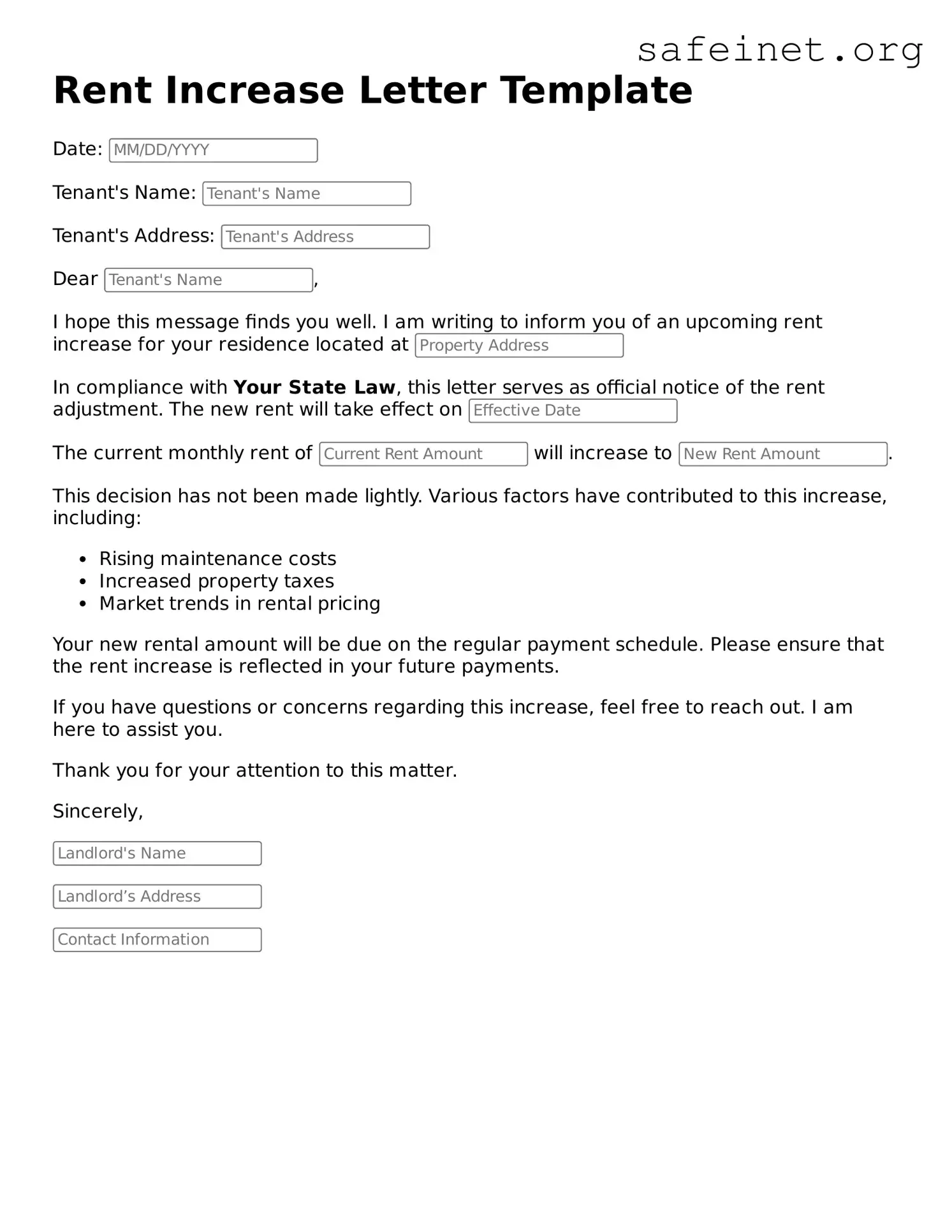 Official Rent Increase Letter Document