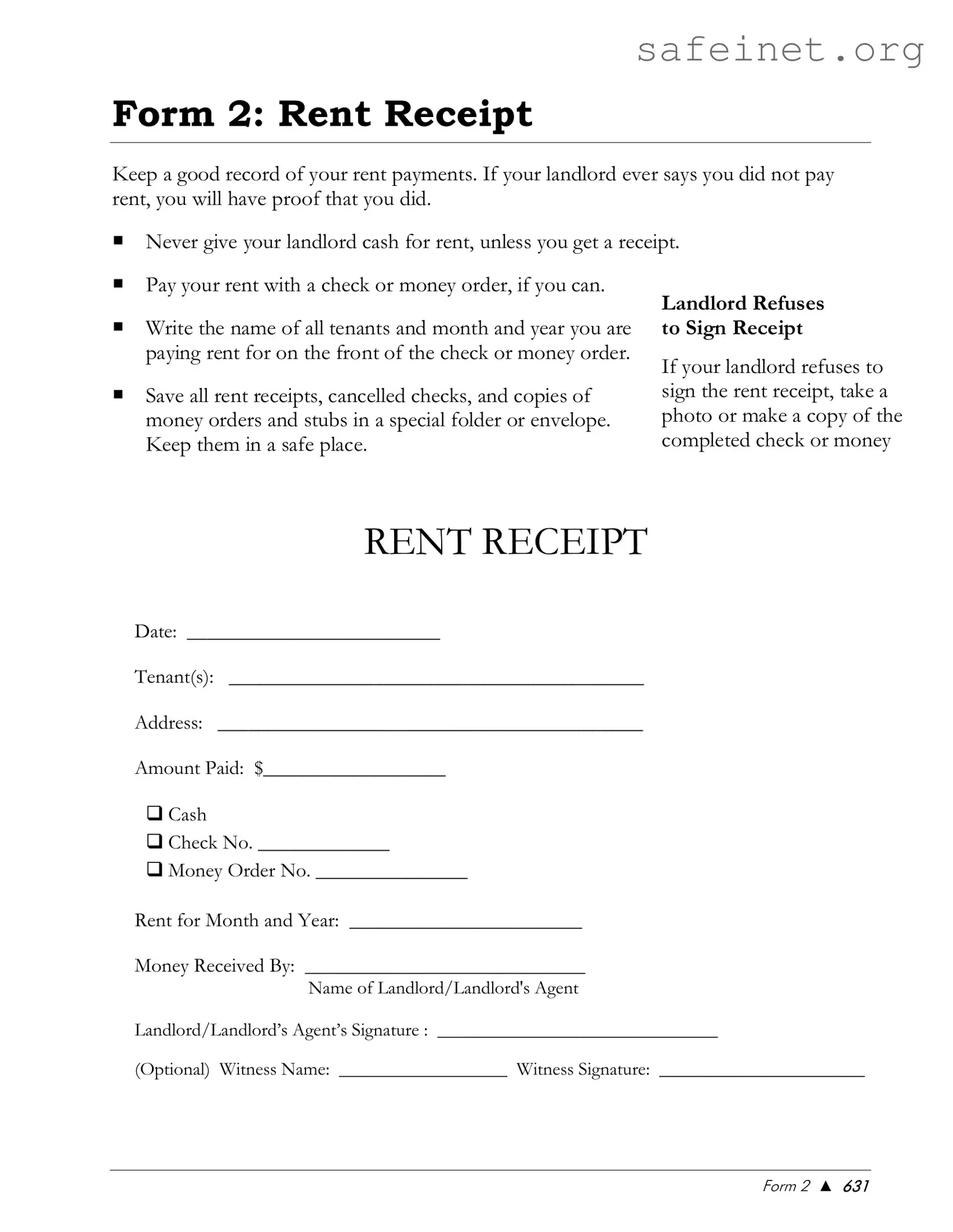 Blank Rental Receipt Template