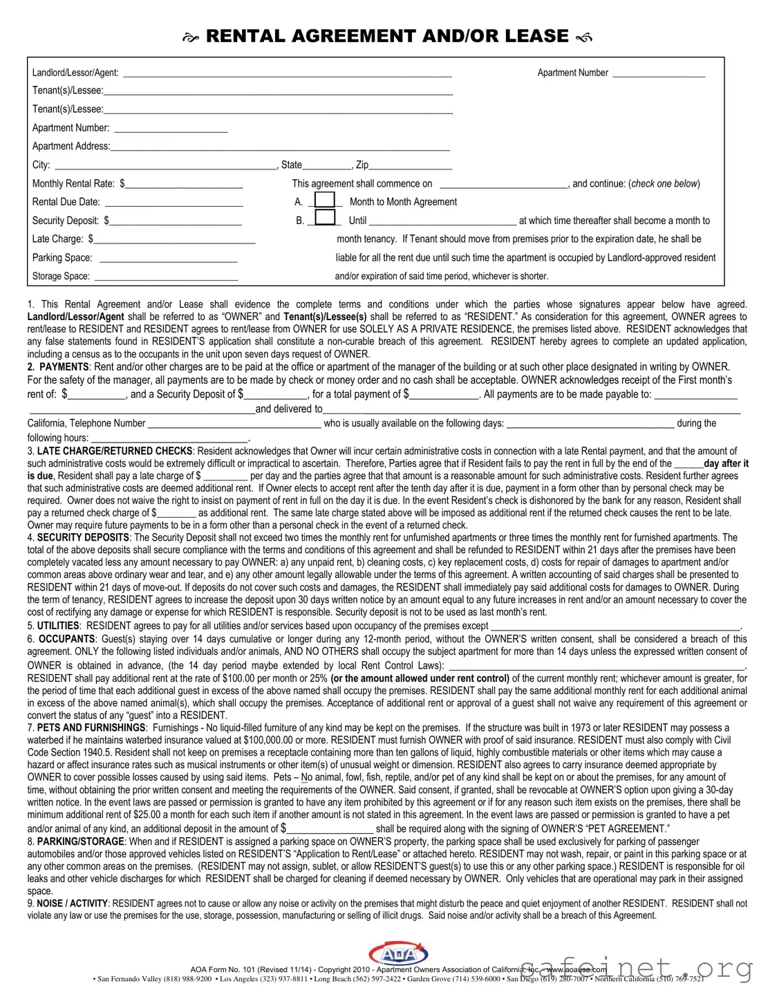 Blank Aoa Rental Agreement Template