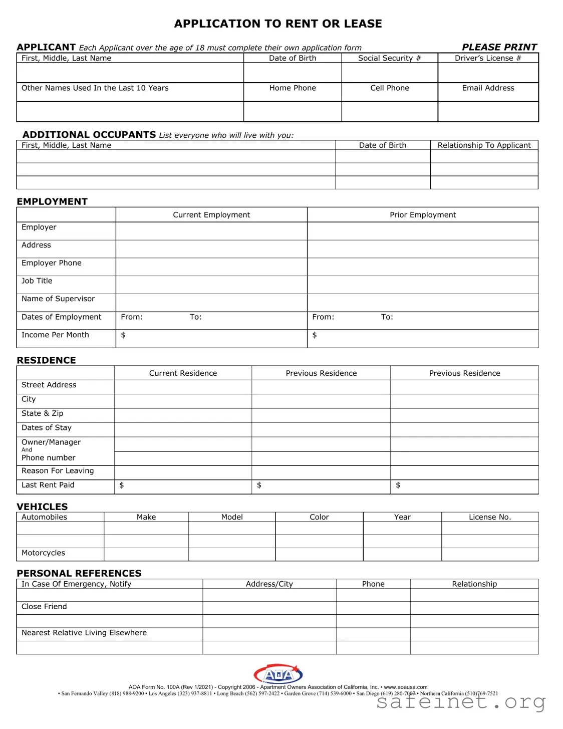 Blank Aoa 100A Template