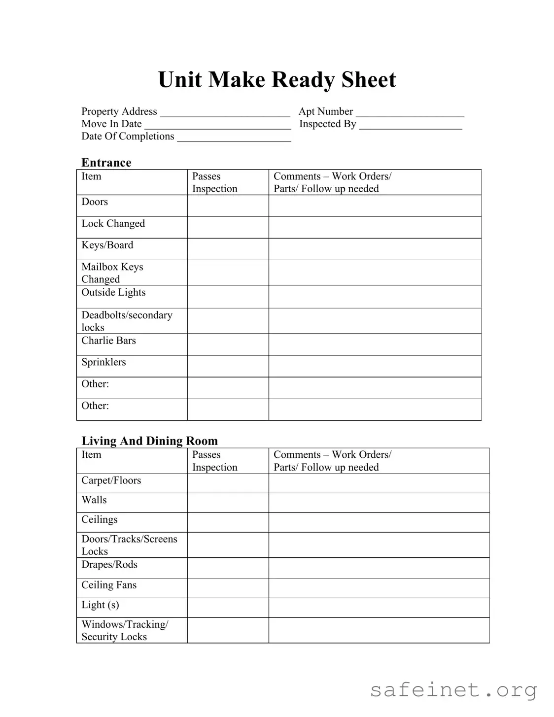 Blank Make Ready Checklist Template