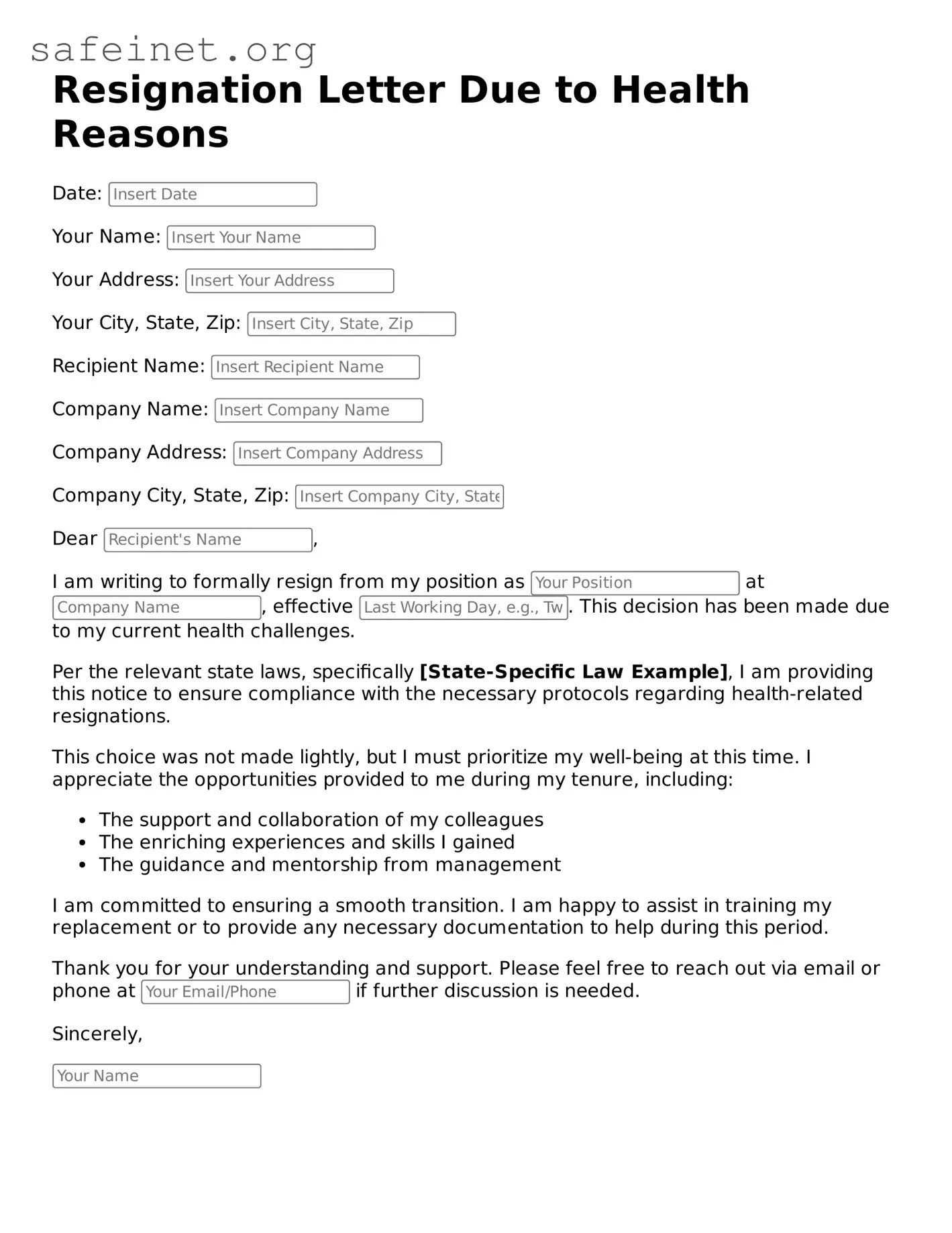 Official Resignation Letter Due to Health Reasons Document