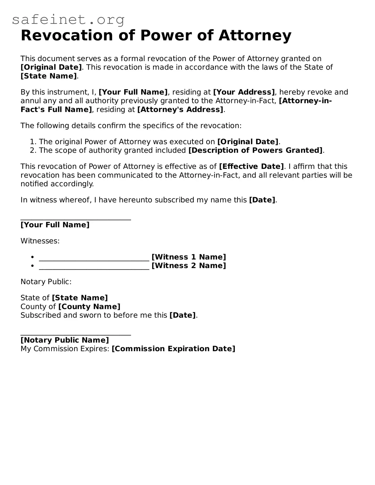 Official Revocation of Power of Attorney Document