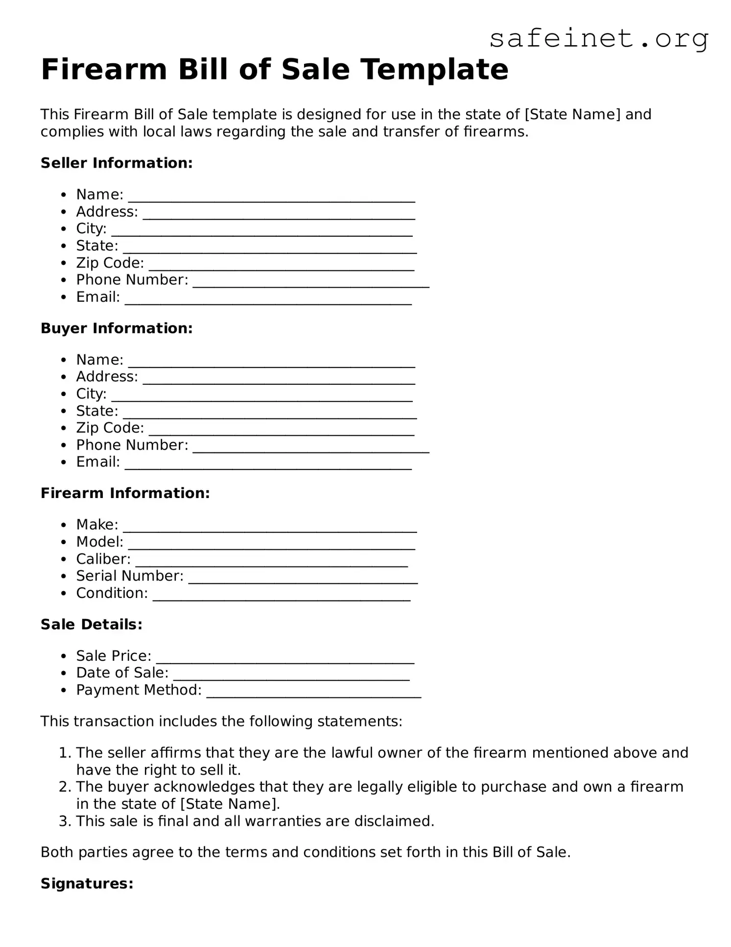 Official Firearm Bill of Sale Document