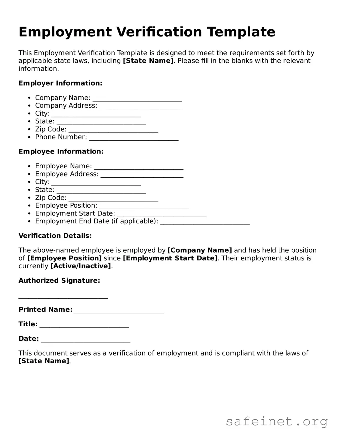 Official Employment Verification Document
