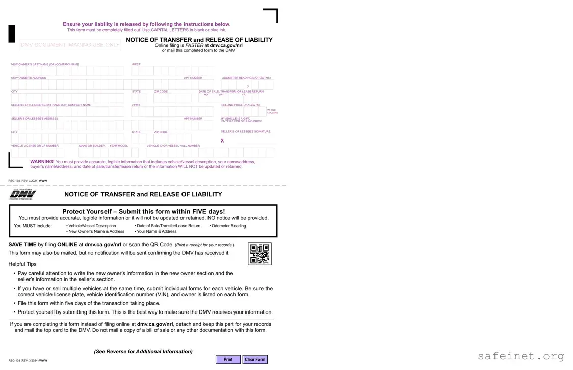 Blank Dmv Reg 138 Template