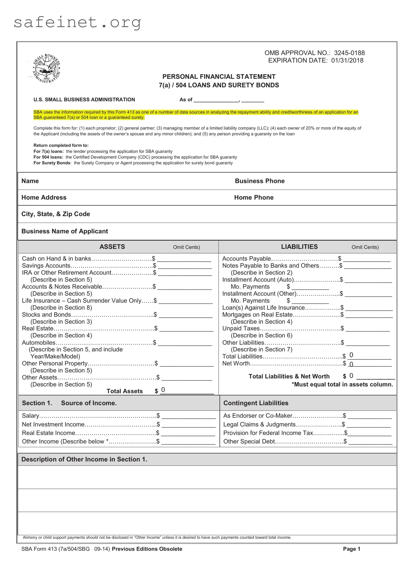 Blank SBA 413 Template