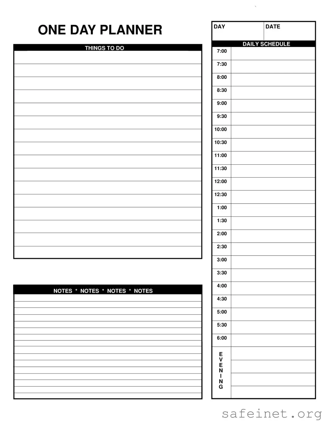 Blank Daily Planner Template