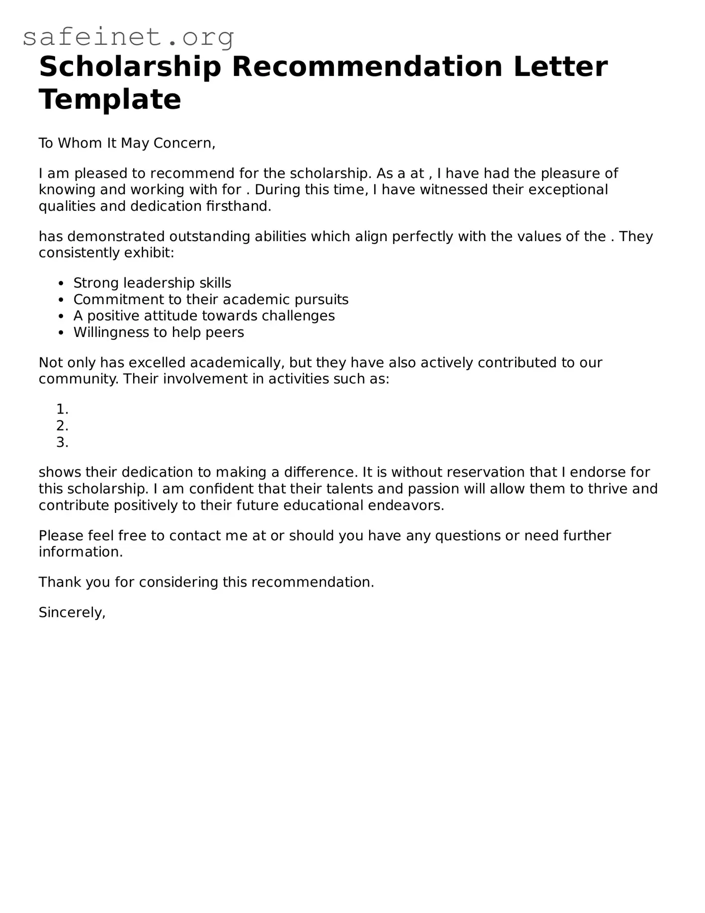 Official Scholarship Recommendation Letter Document