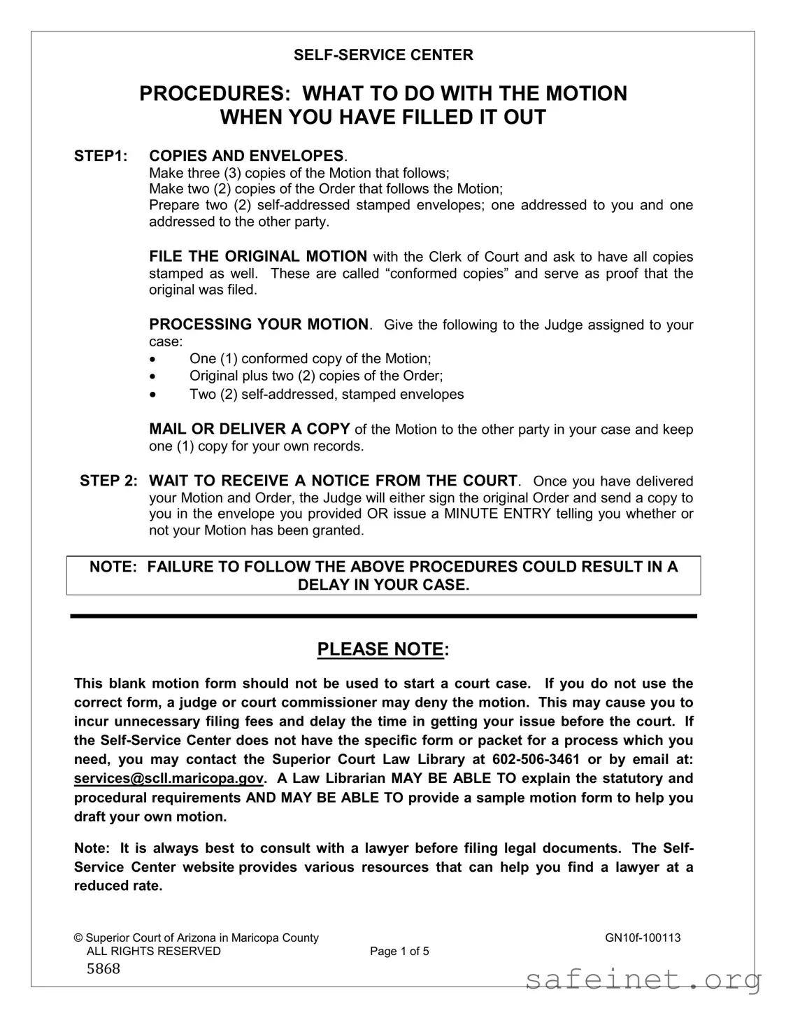 Blank Motion Maricopa County Template