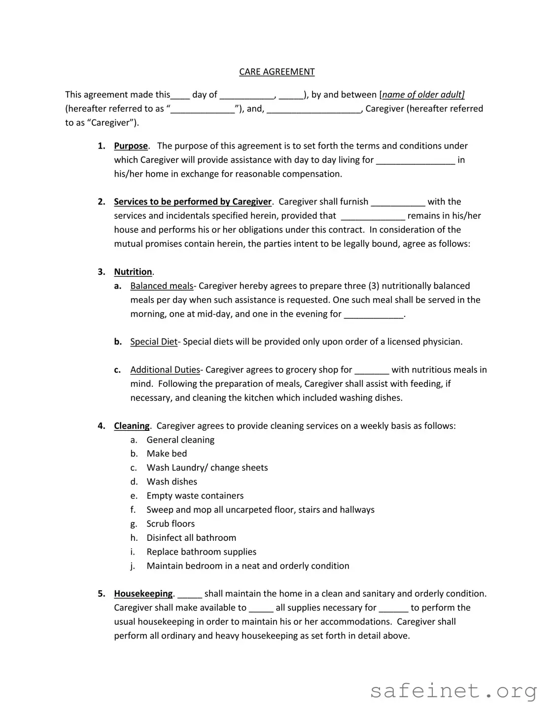 Blank Elder Care Agreement 85 Template