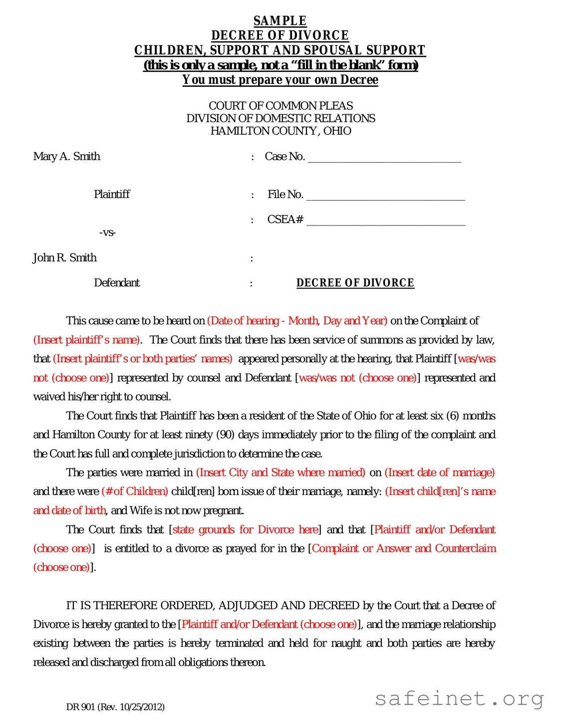 Blank Divorce Decree Sample Template