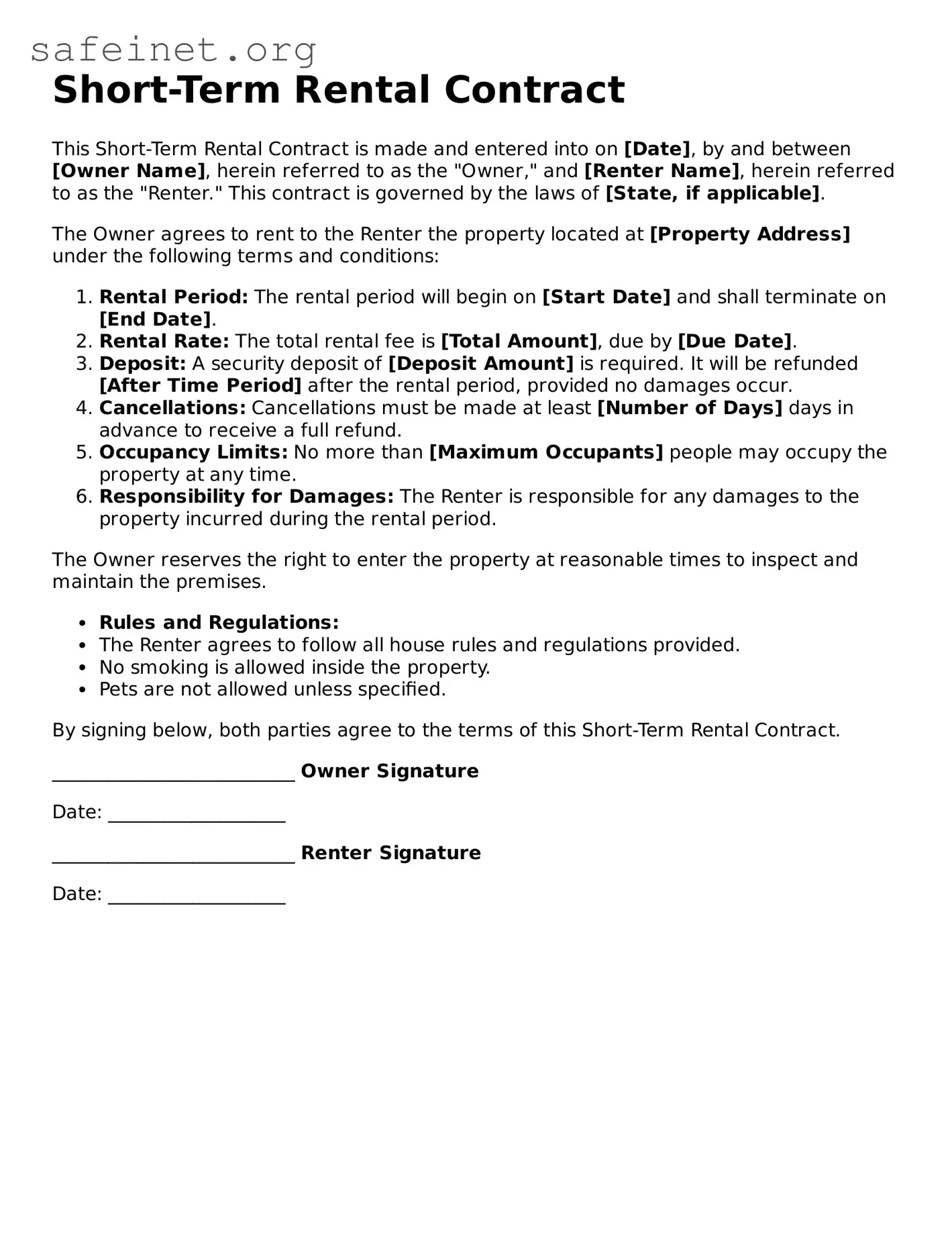 Official Short-Term Rental Contract Document
