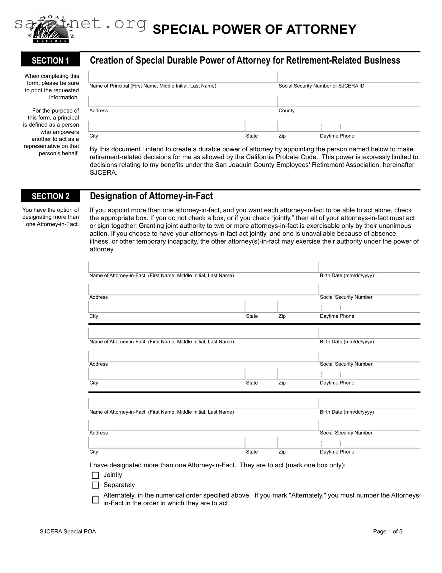 Blank Sjcera Special Power Of Attorney Template