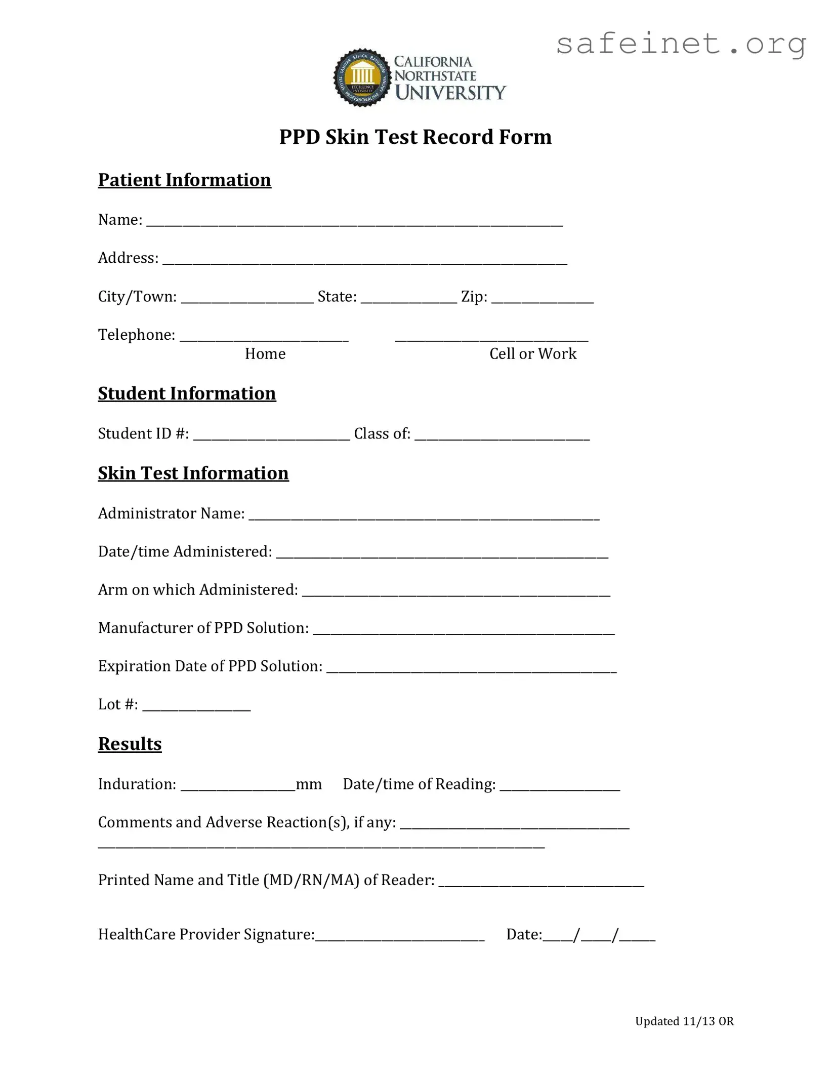 Blank Ppd Skin Test Template