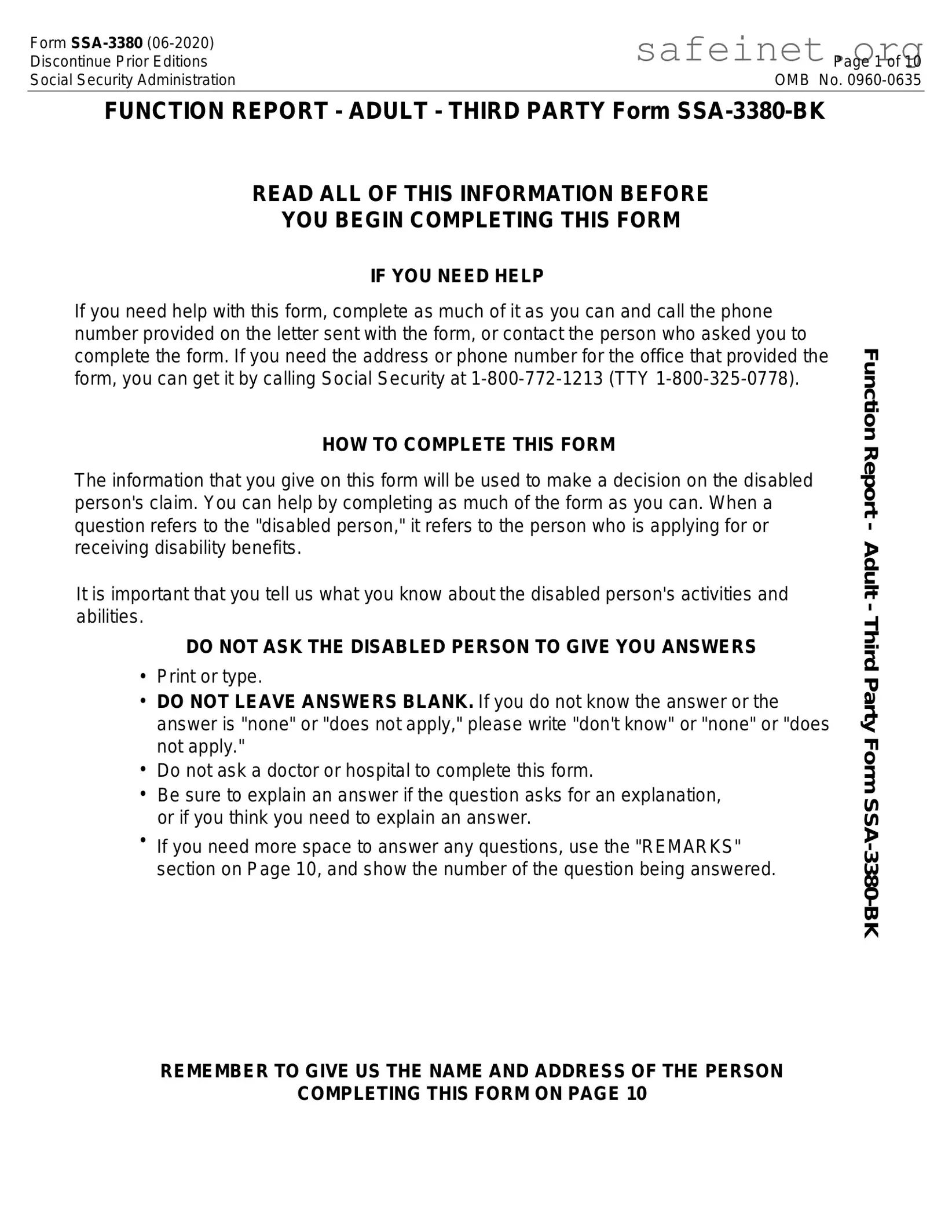 Blank SSA SSA-3380-BK Template