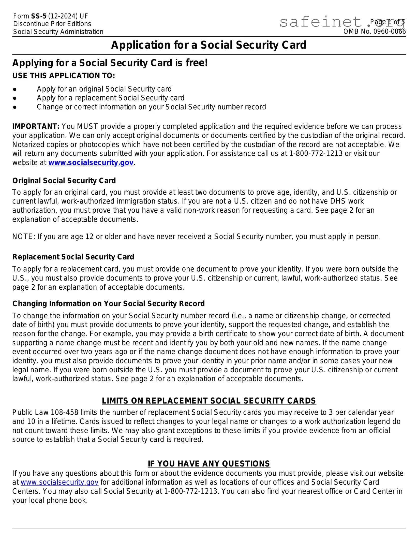 Blank SSA SS-5 Template
