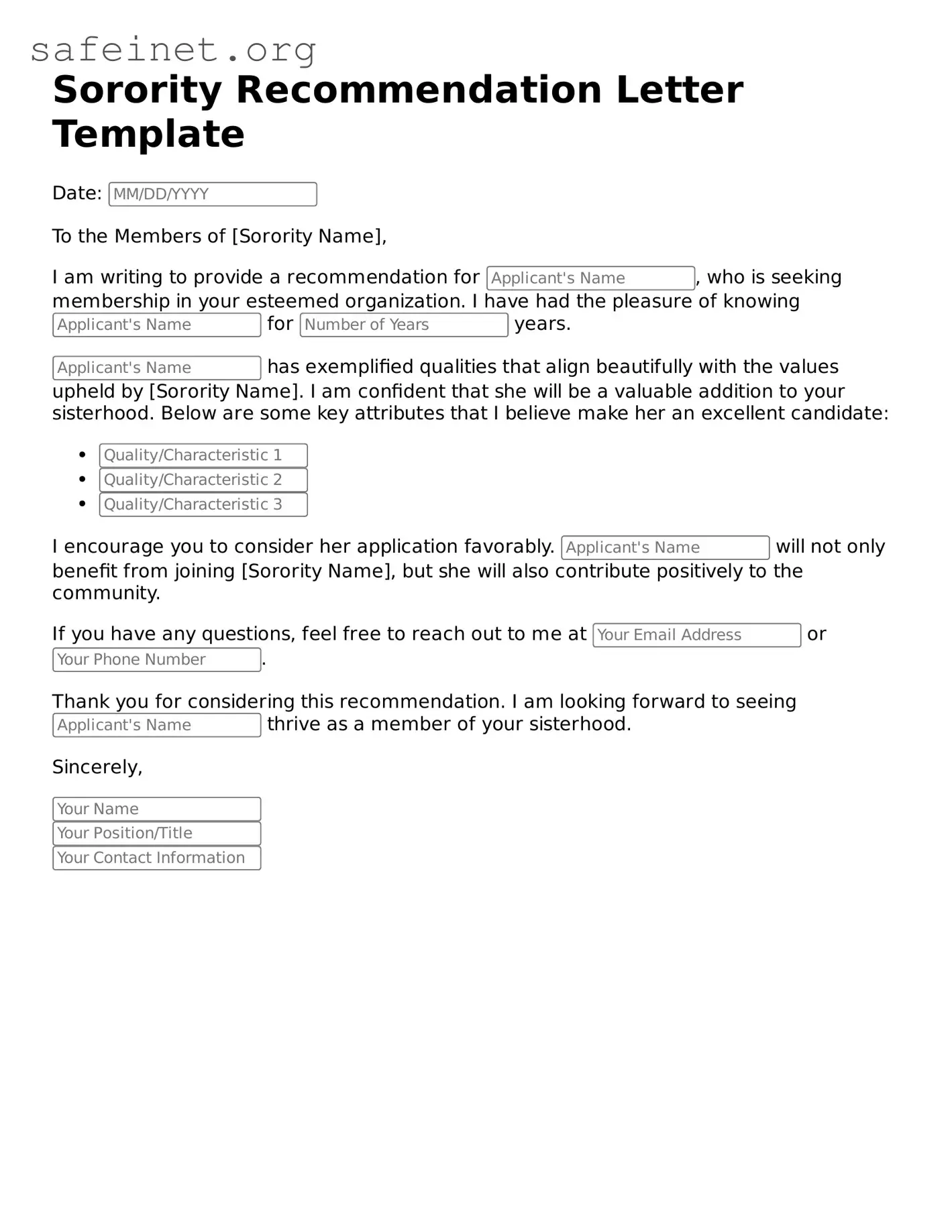 Official Sorority Recommendation Letter Document