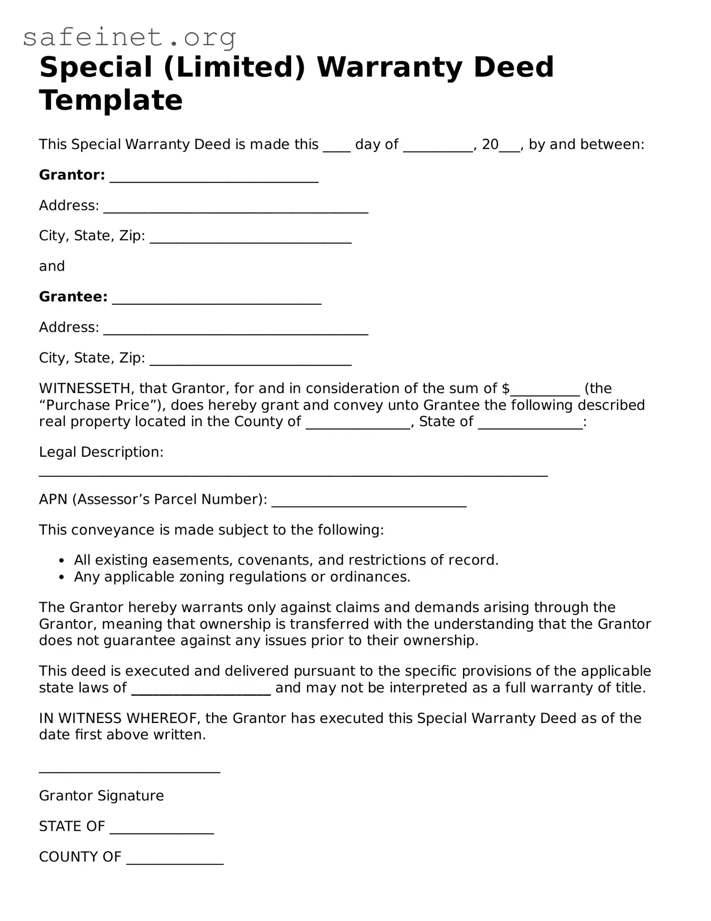 Official Special (Limited) Warranty Deed Document
