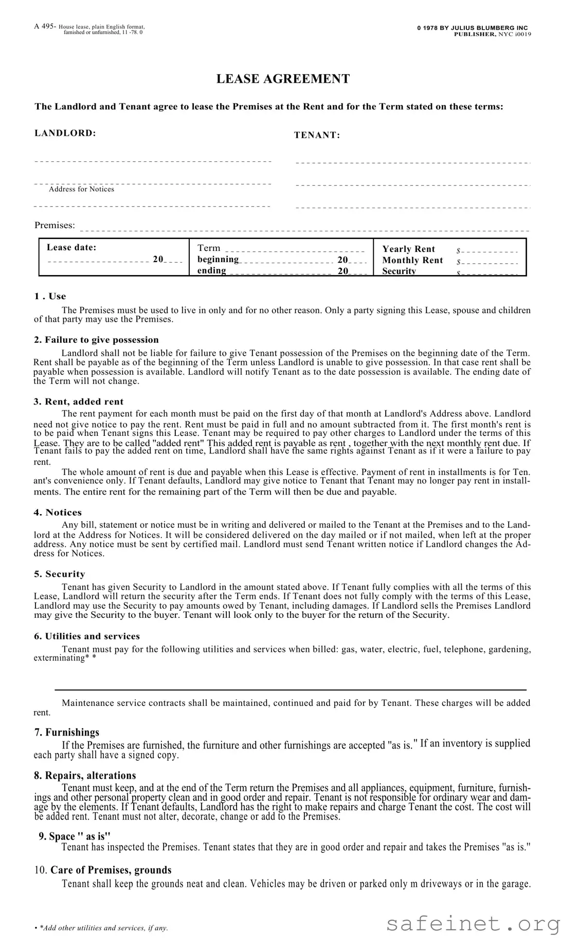 Blank Blumberg Lease Agreement Template