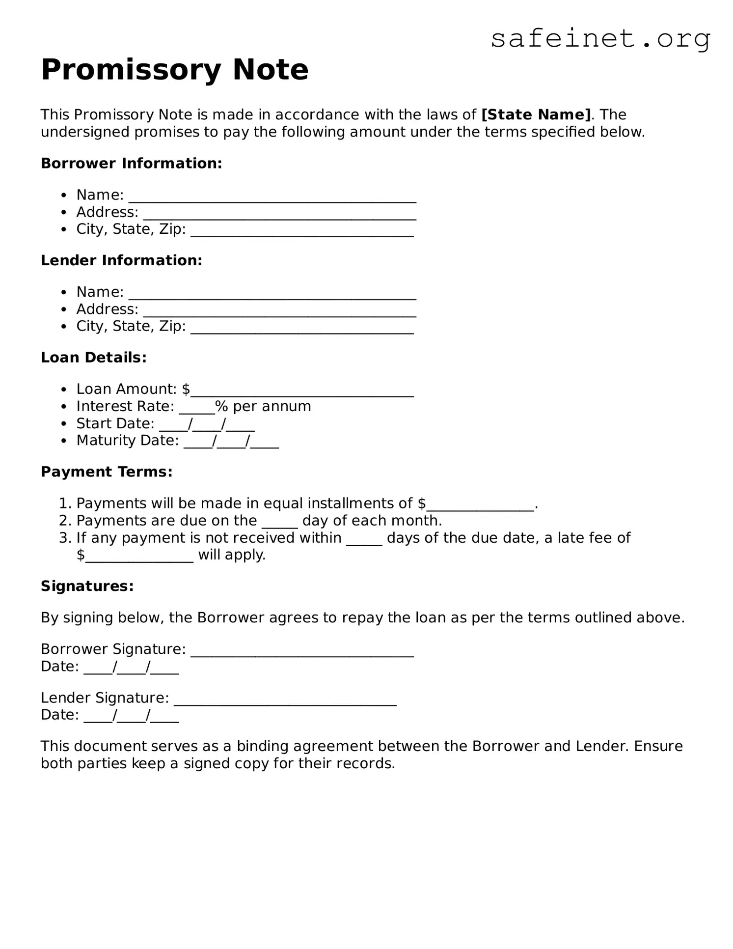 Official Promissory Note Document