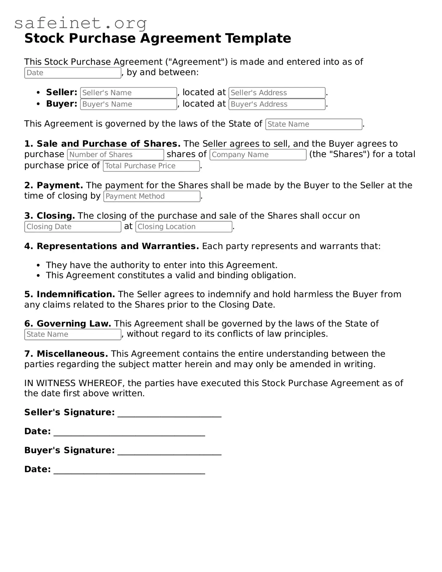 Official Stock Purchase Agreement  Document