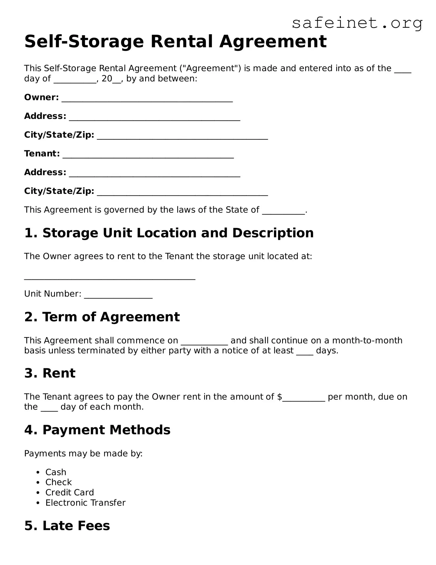 Official Self-Storage Rental Agreement Document