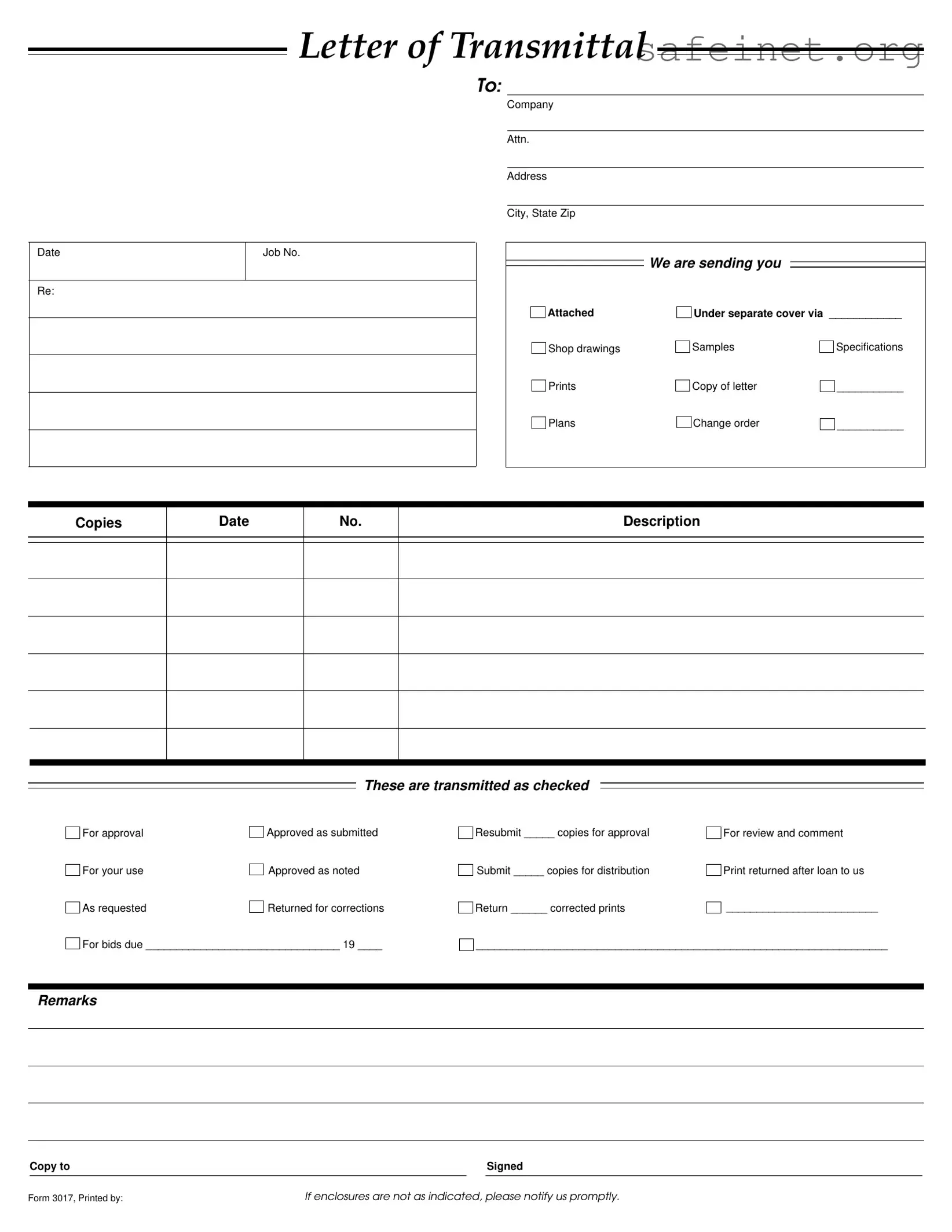 Blank Transmittal Template