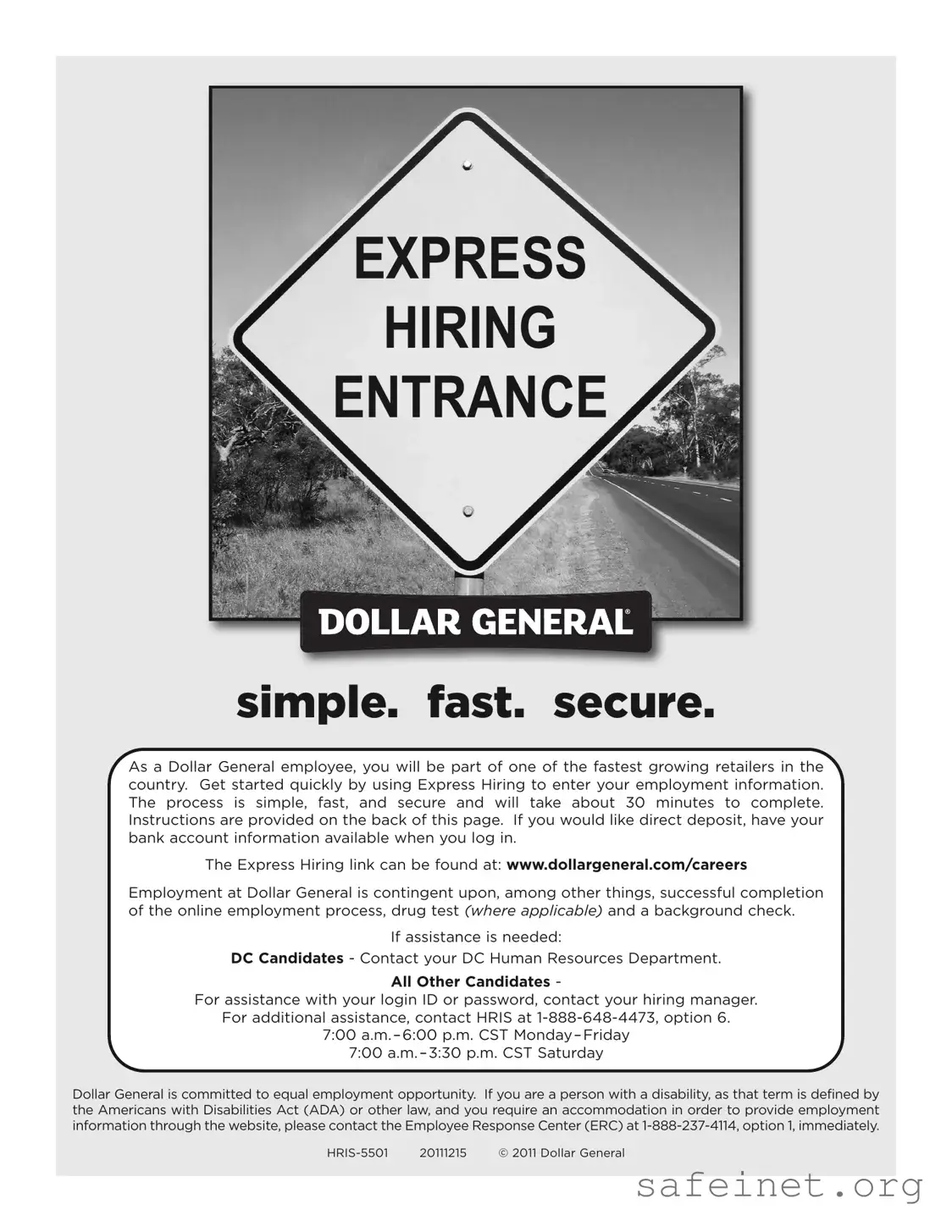 Blank Dollar General Express Hiring Template