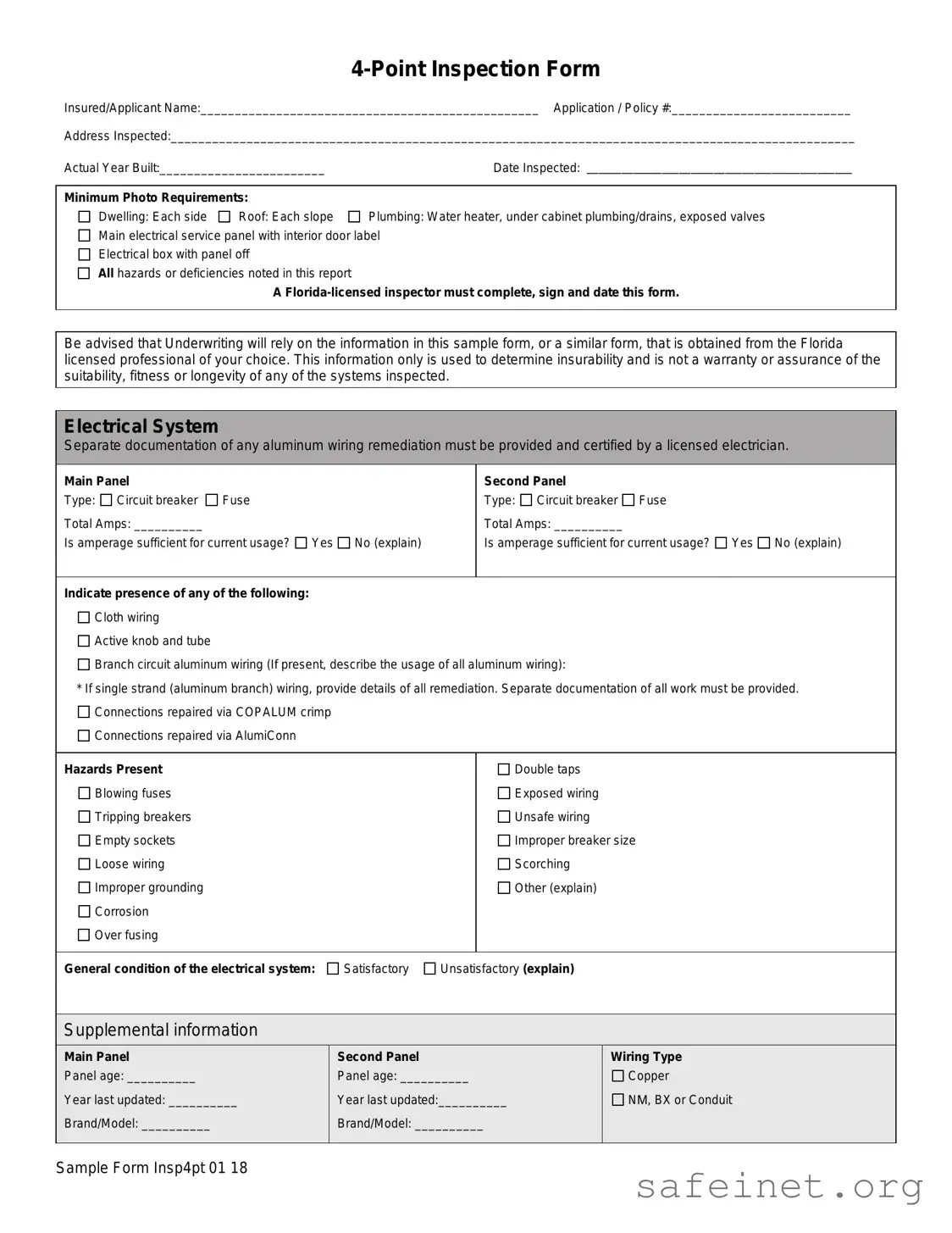 Blank 4 Point Inspection Template