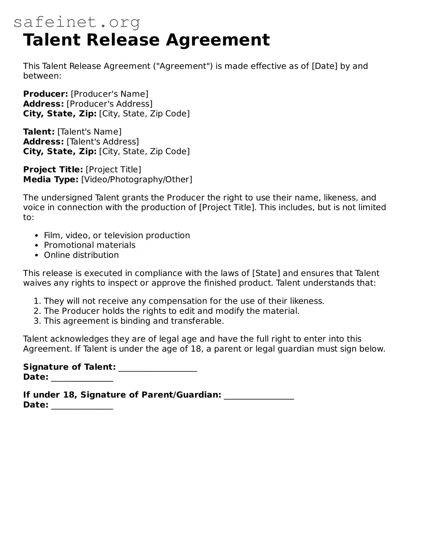 Official Talent Release Document