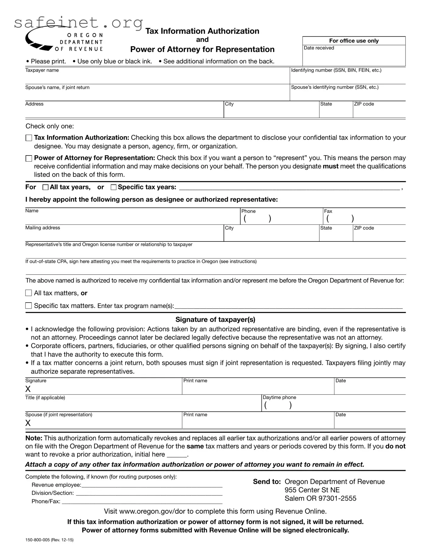 Blank Tax POA 150-800-005 Template