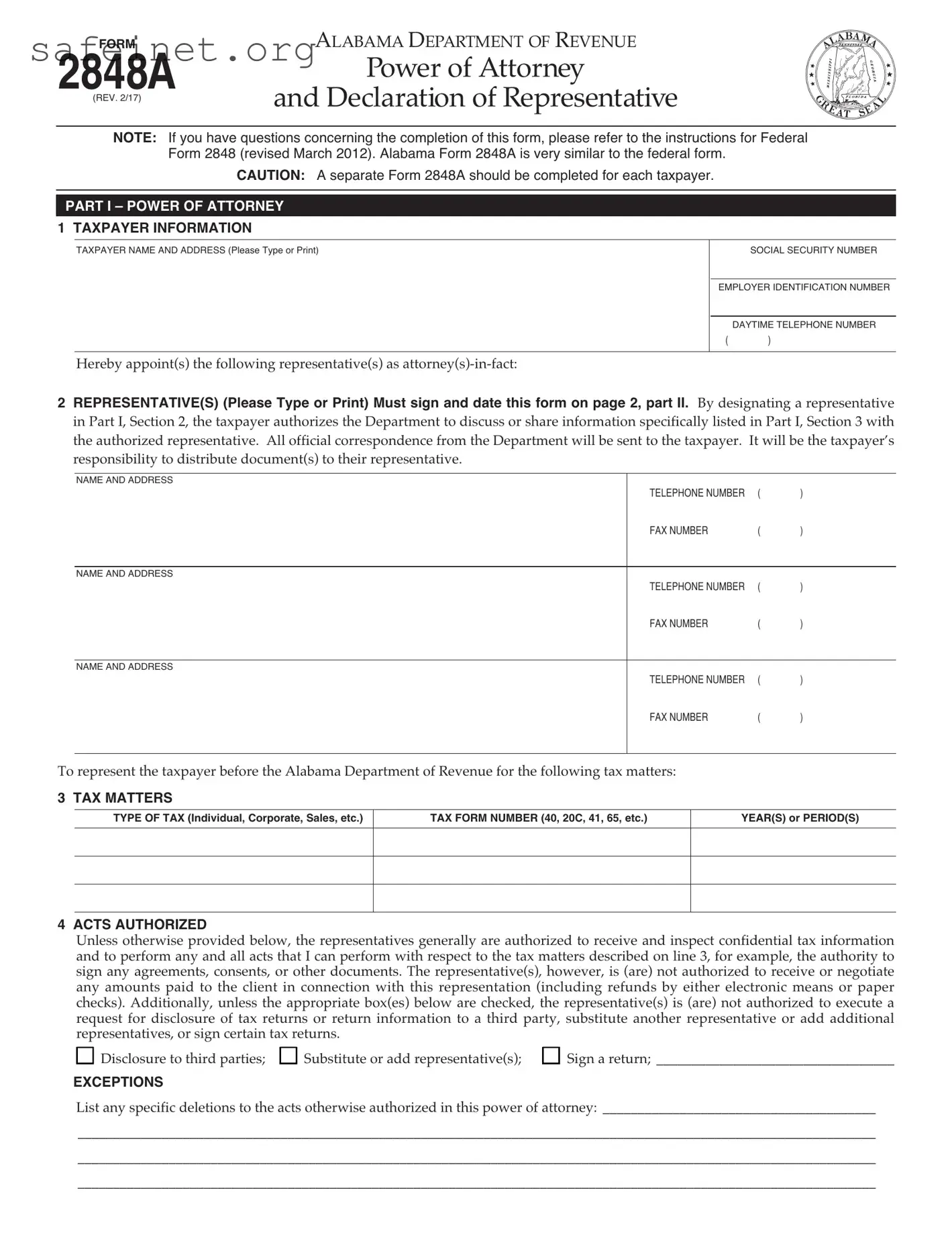 Blank Tax POA 2848a Template