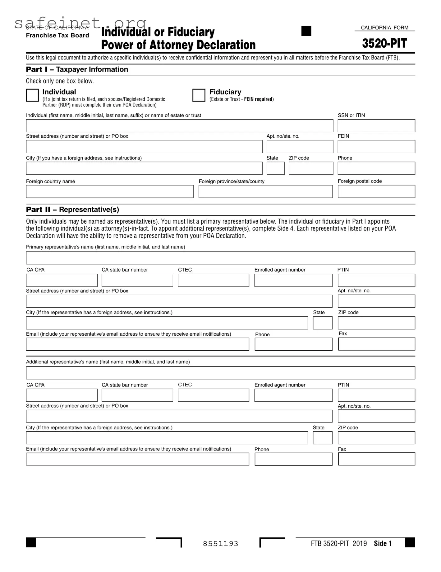 Blank Tax POA 3520-PIT Template