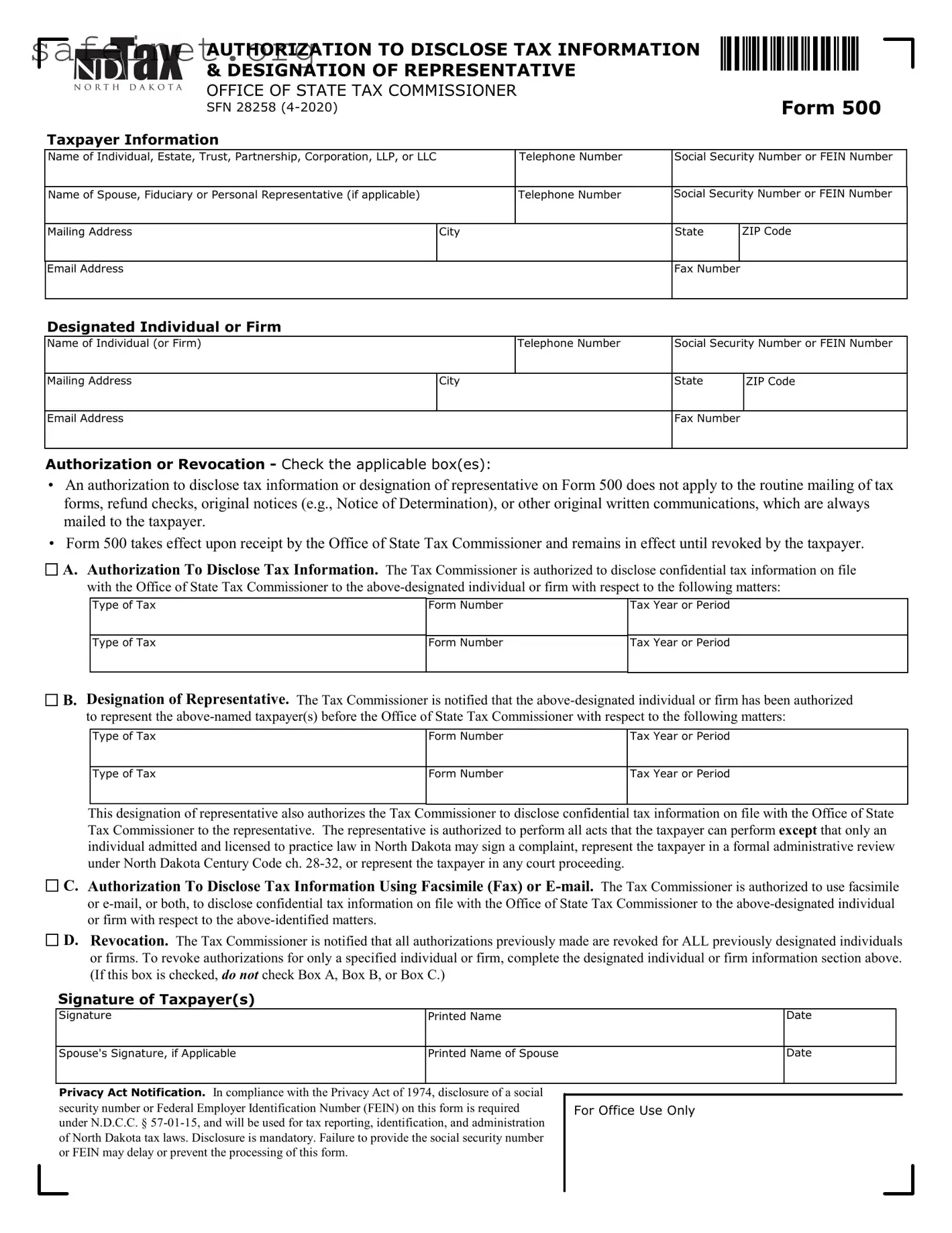 Blank Tax POA 500 Template