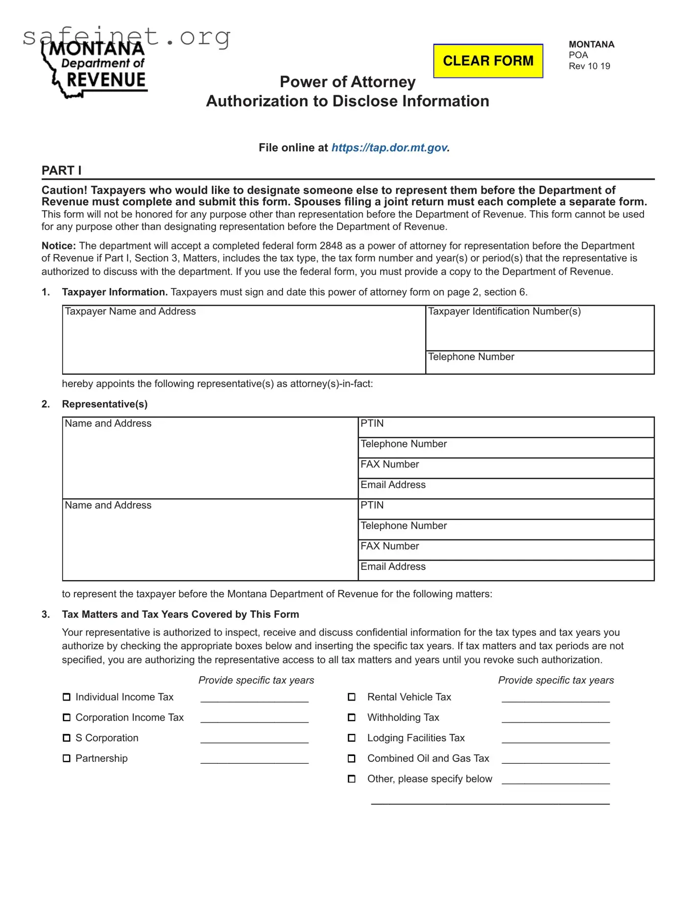Blank Tax POA Authorization to Disclose Tax Information Template