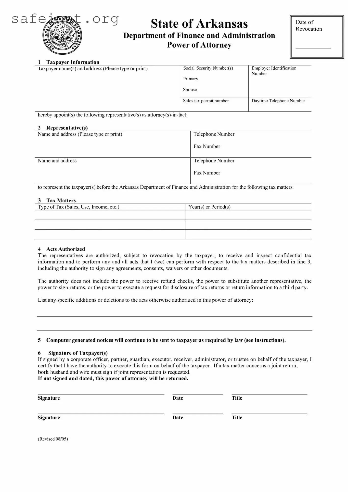 Blank Tax POA dfa poa Template