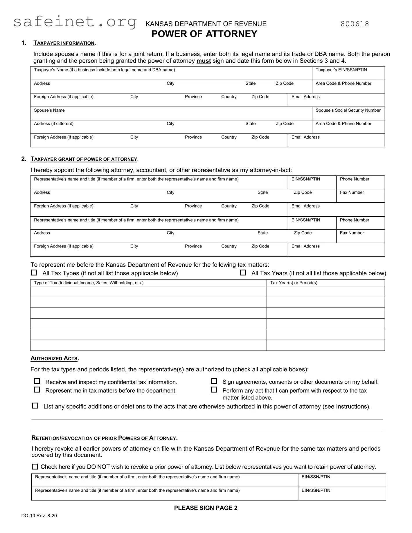 Blank Tax POA DO-10 Template