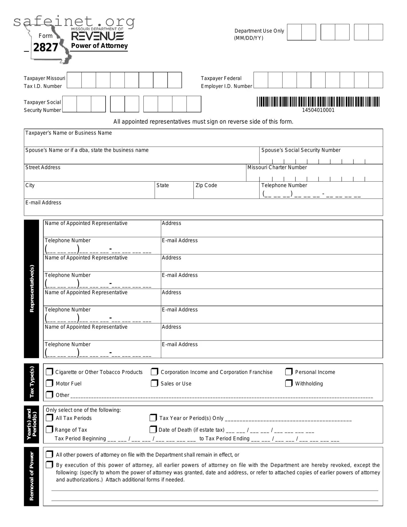 Blank Tax POA form 2827 Template