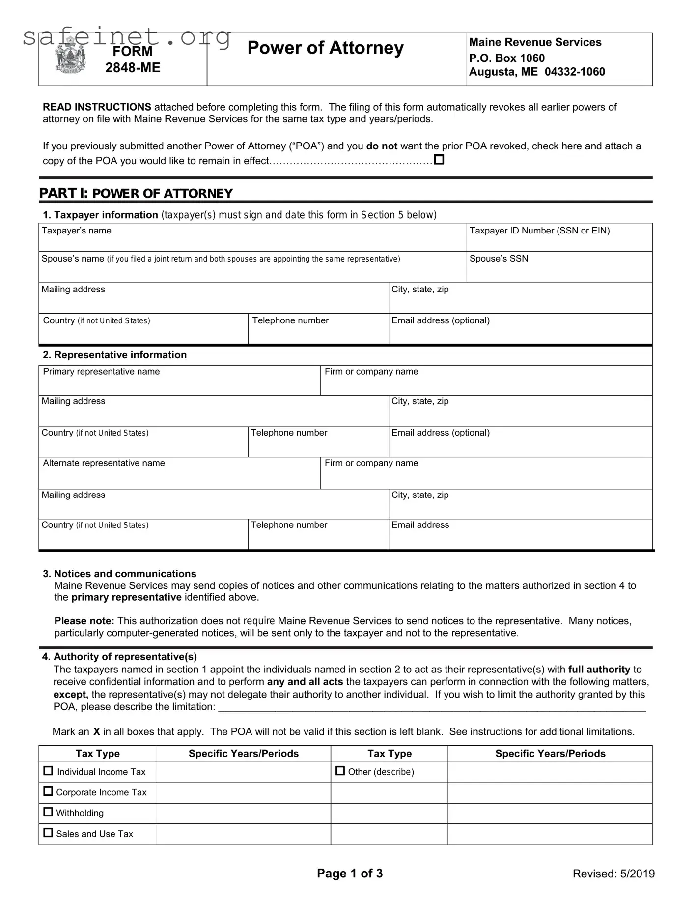 Blank Tax POA form 2848-me Template