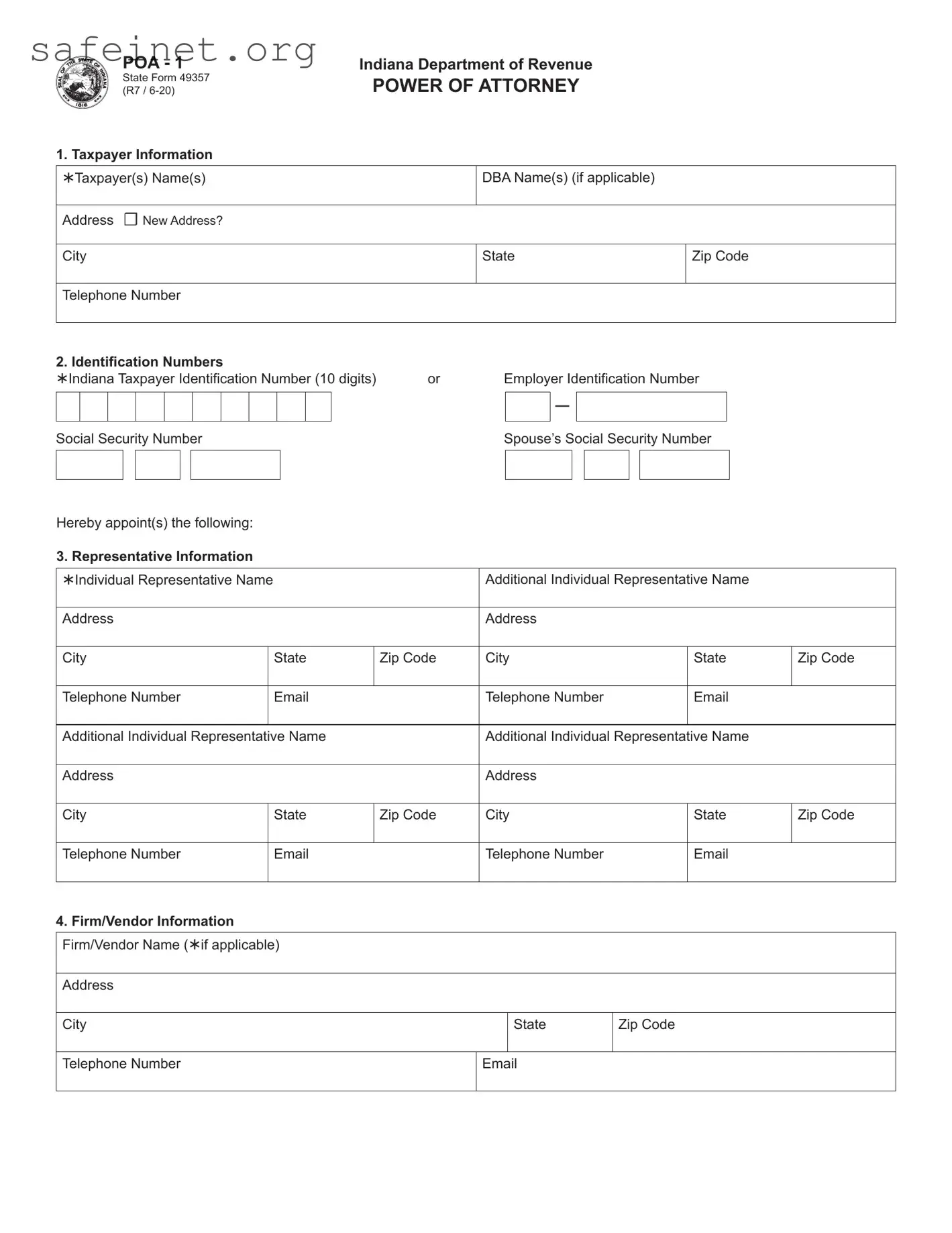 Blank Tax POA form 49357 (POA-1) Template