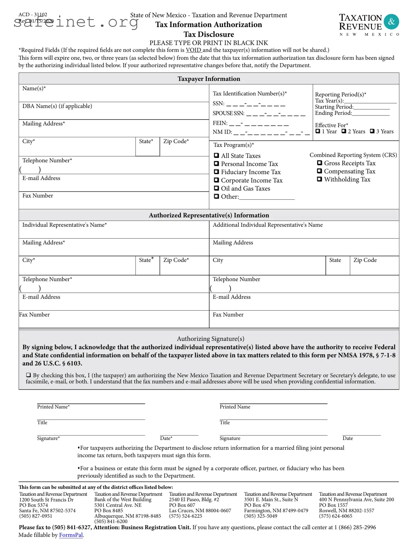 Blank Tax POA form acd-31102 Template